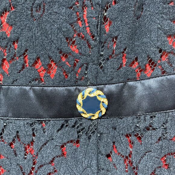 Algo Dress Dress Navy Blue Red Lace Overlay Sleeveless Wool Silk Blend Size P - Picture 4 of 16